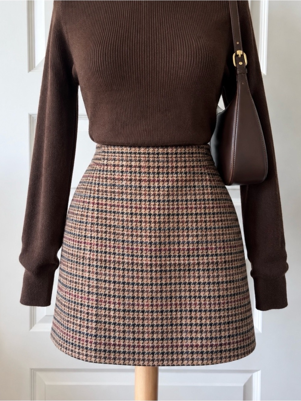 J.Crew Wool Blend Houndstooth Preppy Academia Plaid Mini Skirt